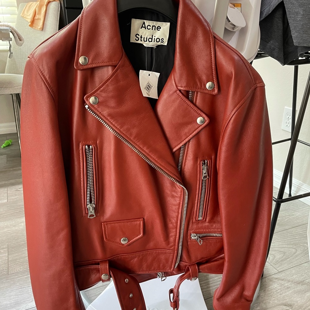 Acne Studios Mock Leather Biker Jacket Sz 6 Medium - Picture 6 of 7